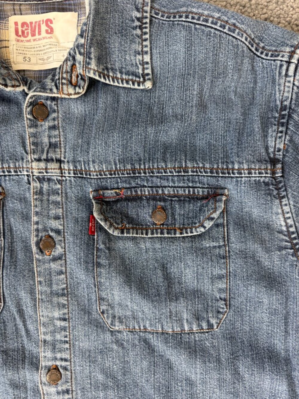 Levi’s Vintage Genuine Workwear Flannel Lined Denim Shirt Jacket Blue Shacket M - Picture 3 of 9